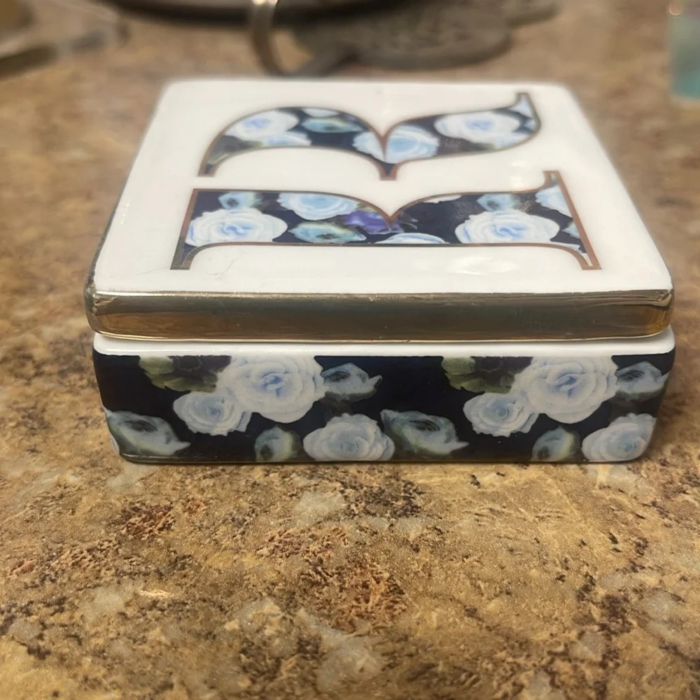 Anthropologie Monogram Lidded Jewelry Box